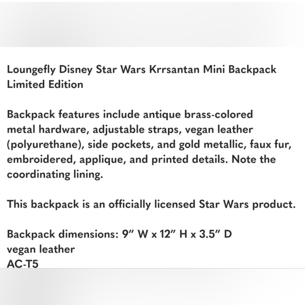 👉✨️ Loungefly Disney Star Wars‎ Krrsantan Mini Backpack Limited Edition - Picture 6 of 6